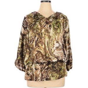 Chico's Glowing Python Ballas Tunic Green Women's Blouse Top Shirt Size 3